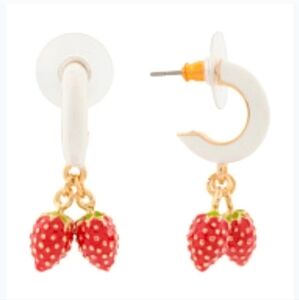✨️🍓 BETSEY JOHNSON Red Enamel Strawberry Huggie Hoop Earrings ✨️🍓
